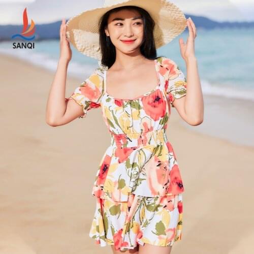 Sanqi female swimsuit thin and cover belly large size conservative swimwear womens one-piece double-layer skirt swimming suit