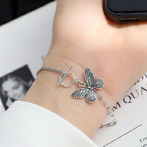 925 Sterling Silver Butterfly Pendant Bracelet for Women Vintage Simple Chian Bracelet Elegant Birthday Party Jewelry