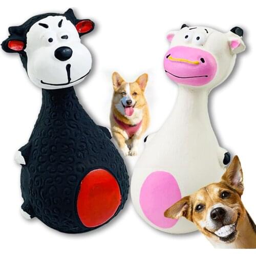 2Pcs Rubber Dog Toy Cow Shape Latex Chewing Squeaky Sound Animal Shape Pet Dog Toy Cow Teeth Cleaning Cute Cartoon Molar Toy