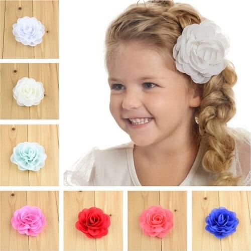 2 pcs , Baby Girls Chiffon Rose Flower Hair Clips, 3.15" Chiffon Petal Flower Hair Clippie for Kids Girls Hair Accessories