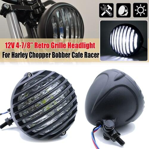 4-7/8'' Motorcycle Round Grille Headlight Headlamp 12V 35W Fog Light For Harley Chopper Bobber Cafe Racer Touring Custom Bikes