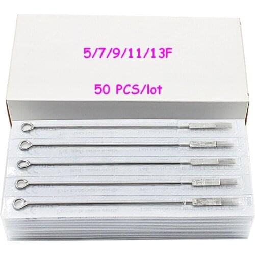 50PCS Tattoo Needles Flat Shader MIX LOT MIXED ASSORTED Sterilize tattoo machine 5F,7F,9F,11F,13F