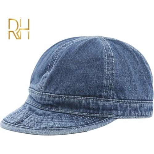 Washed Cotton Denim Snapback Hip Hop Hats Vintage Korean Chic Short Flat Brim Baseball Hat For Men And Women RH