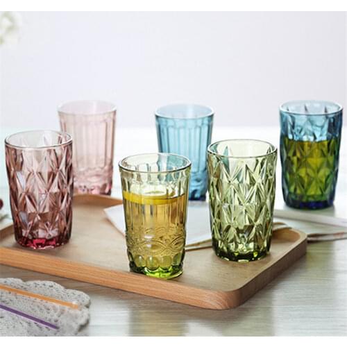 Colorful Glass Embossed Wine Cup Retro Heat Resistant Water Cup Creative Wine Glasses Whiskey Tea Straight Drink Mug for party