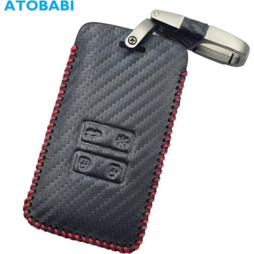 Carbon Leather Car Key Case For 2016 Renault Koleos Kadjar 2017 Megane 4 Buttons Smart Remote Fob Cover Keychain Protector Bag