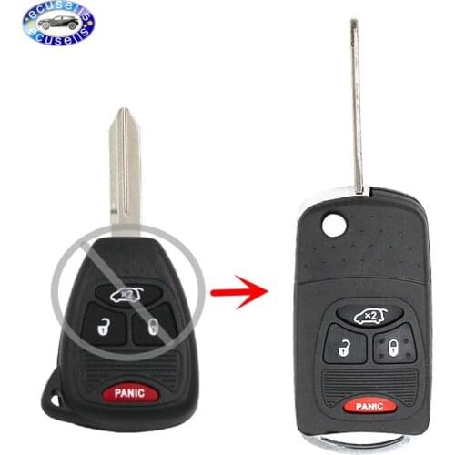 3+1/4 Buttons Uncut Blank Remote Key Case Flip Shell For Chrysler 200 PT Cruiser Sebring for Dodge Avenger Charger Nitro