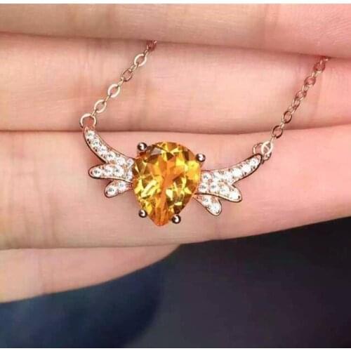Citrine pendant Natural origin cirtrine 925 sterling silver Flower pendant 7*10mm