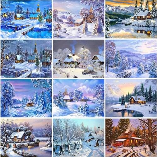 DIY Snow Scenic 5D Diamond Painting Full Round Drill Rhinestones Landscape Diamond Embroidery Cross Stitch Mosaic Kits