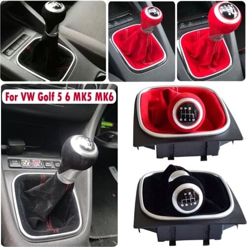 Fit For Volkswagen VW Golf 5 6 MK5 MK6 R32 GTI 04-09 Car 5/6 Speed Gear Stick Shift Knob Red Black Soft Suede Leather Cover