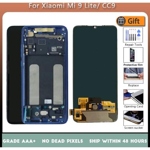 For XIAOMI Mi CC9 Mi 9 Lite AMOLED Original LCD screen assembly with front case Blue Silver