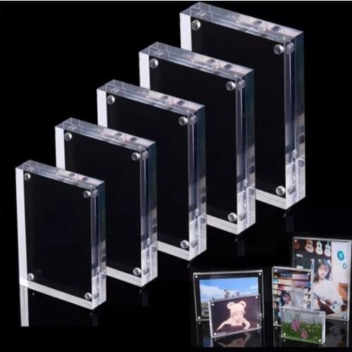 Double-sided Acrylic Clear Photo Frame Desk Magnet Picture Place Display Rack Right Angle Home Decor Wedding Photo Holder