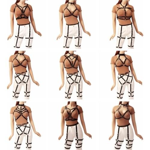 Elasticity Women Body Harness Set Sexy Harajuku Tight Leg Harness Bondage Punk Adjust Suspender Strap Belts PU Leather Garter