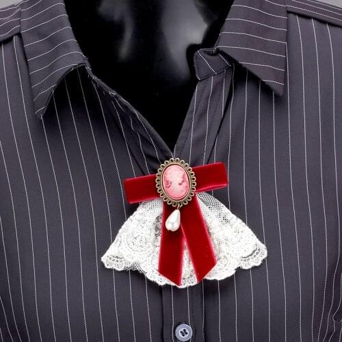 Elegant Delicate Lace Velvet Ribbon Bowknot Queen Cameo Water Drop Venetian Pearl Women Brooch Pins Birthday Christmas Gifts