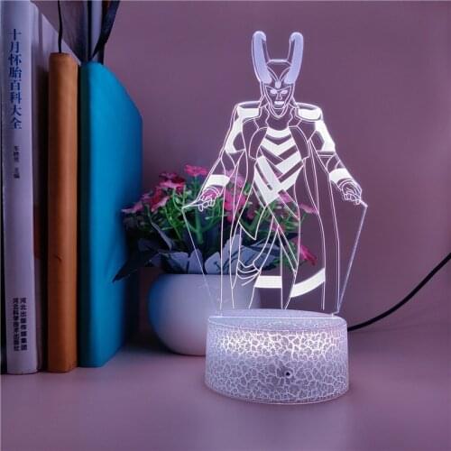Loki Figure 3D Night Lights LED Bedroom Desk Lamp USB Nightlight Touch Switch Home Party Hotel Atmosphere Decor Bluetooth Base