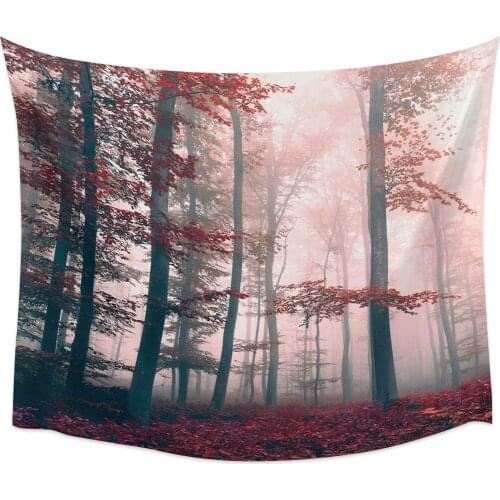 Modern Red Mysterious Maple Leaves Forest Tapestry Wall Hanging Picnic Yoga Mat Bedroom Living Room Wall Decoration