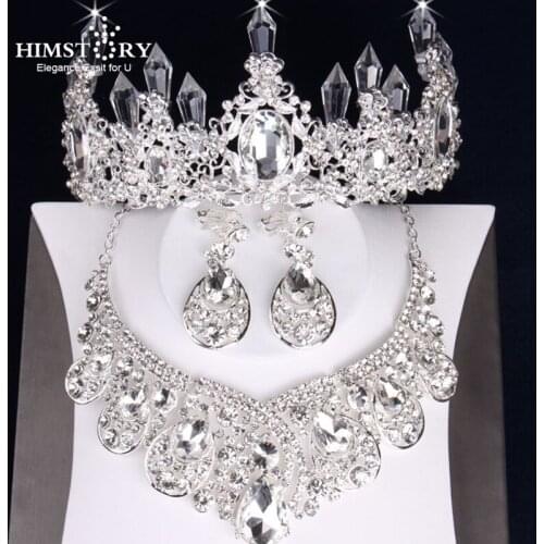 HIMSTORY Baroque Vintage Gold Red Crystal Bridal Jewelry Sets Rhinestone Tiaras Crown Choker Necklace Earrings Wedding Accessory