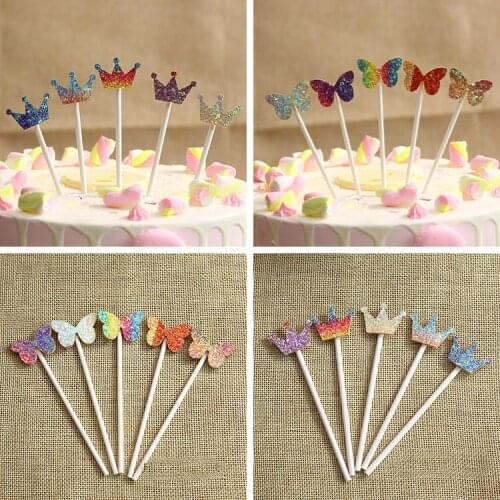 Hot Selling New Birthday Cards Cake Decorating Plug-in Fantasy Colored Pentagrams Love Hearts Butterfly Crown Cake Accessory