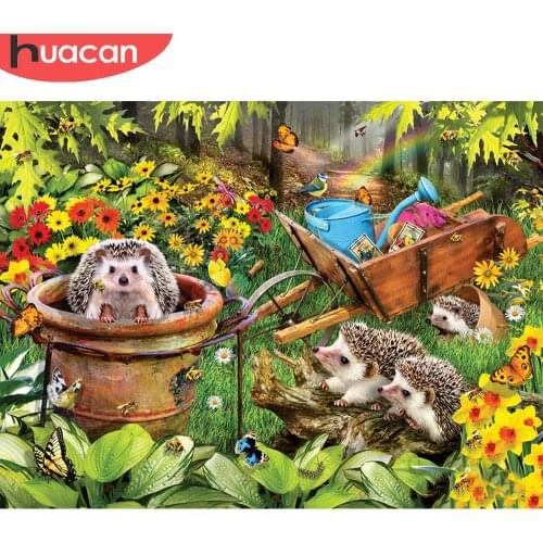 HUACAN 5d Diamond Painting Full Drill Square/round Hedgehog Mosaic Animal Home Decoration Wall Stickers