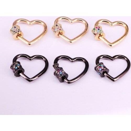 10PCS, Fashion DIY Jewelry Heart Clasps Micro Pave CZ Lock Carabine Copper Connector For Jewelry Making