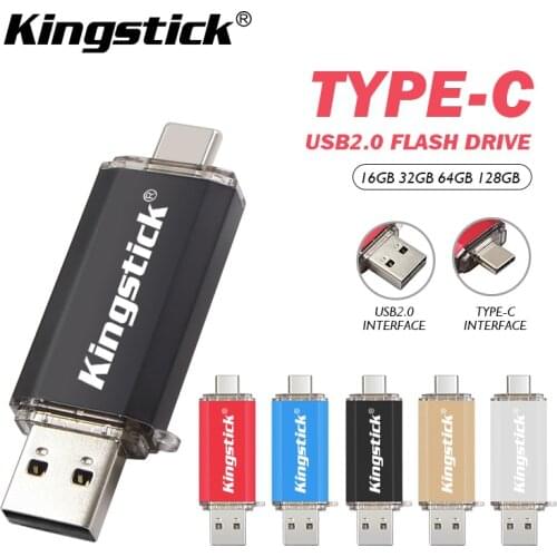 Kingstick 2 in1 OTG pen drive USB2.0 /Type-C & flash drive128GB 32GB 64GB 256GB Pendrive gift Key USB memory Stick Type-C Device