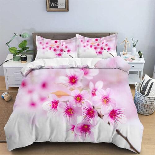 Fresh Flower Bedding Set For Double Bed Women Girl Bed Cover 3D Cherry Blossoms Duvet Cover And Pillowcase Queen Size Bed Set