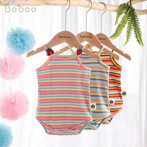 Baby Girls Bodysuit Summmer 2021 Fashion Cute Macaron Sleeveless Tiny Cottons Clothing One-pieces For Going Out For Infants