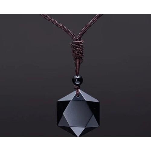 ZRM Fashion Black Obsidian Pendant Necklace Obsidian Star Pendant Lucky Love Crystal Jewelry With Free Rope Drop shipping