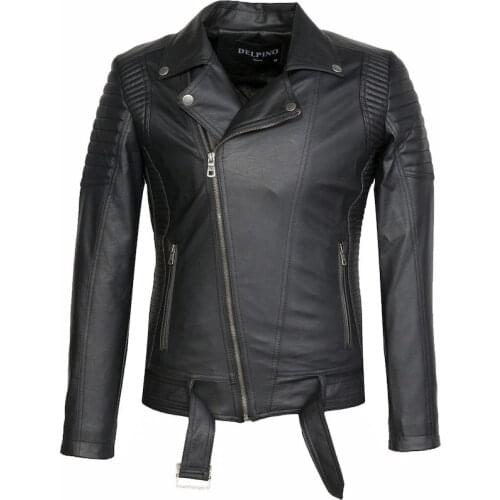 Delpino Male Tight-Fitting Cut Arched Inside Furry Slim-fit Leather Jacket 434274932