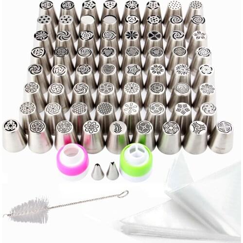 Free Shipping MRF 73PCS Cake Decorations Kit-S/S Icing Tips,Plastic Couplers,Piping Bags,Clean Brush