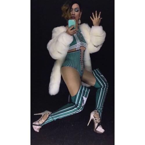 New Women High-end Green Star Sexy Skinny Series Siamese Pants Guest Singer Nightclub Bar Performance Costume Party Celebration