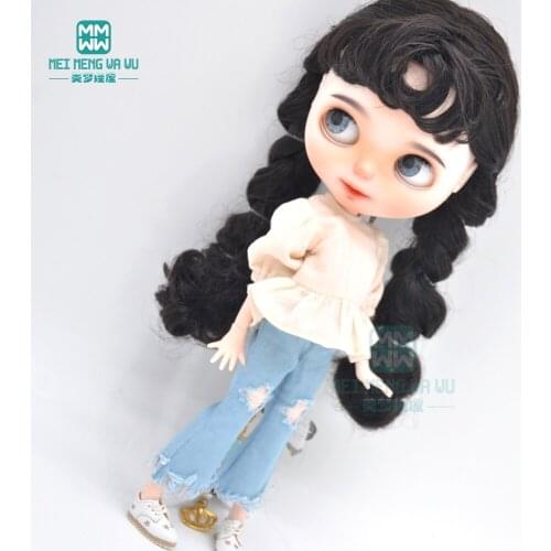 1pcs Blyth doll Clothes fashion plaid shirt, jeans, leather shoes for blyth azone ob24 1/6 dolls Accessories