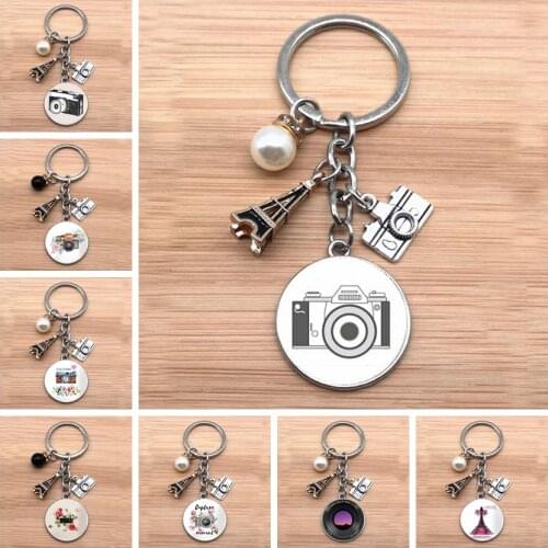 Popular Round Convex Glass SLR Lens Keychain Camera Pendant Keychain Jewelry Gifts Between Photographer SLR Friends