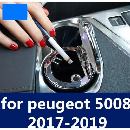 Portable Auto LED Cigarette Smoke car Ashtray LED Light Smokeless Ashtray interior car Accessories for peugeot 5008 2017-2019
