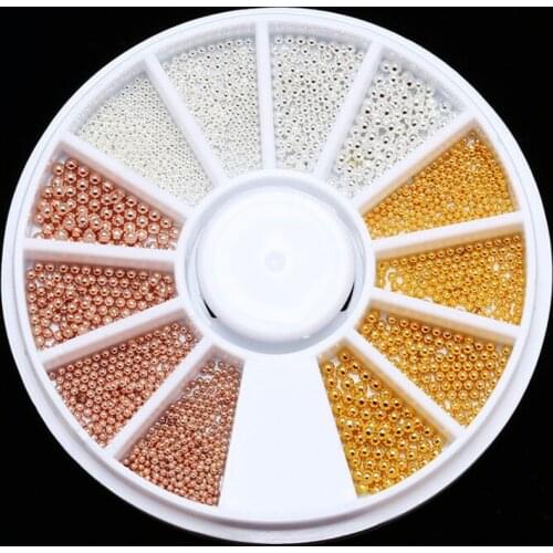 Rose Gold Nail Art Wheel MIX COLOR Resin 3D Metal Caviar Beads Crystal Shiny Nail Studs Steel Bead Charms Deco Nail Art #6767