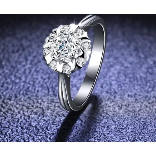 Silver Diamond Test Passed 1 Carat Excellent Cut D Color High Clarity White Moissanite Blossom Ring Silver 925 Wedding Jewelry