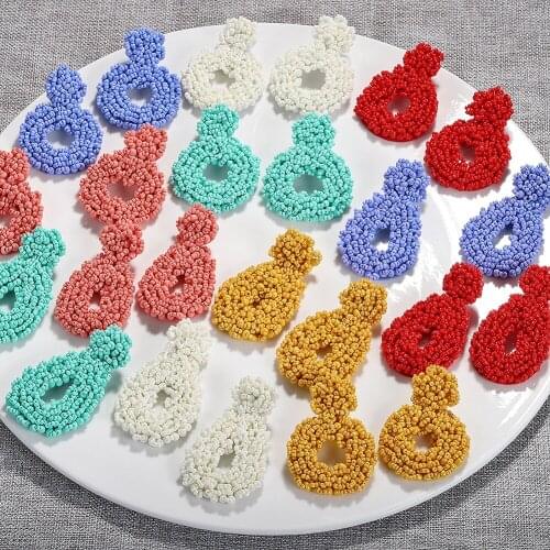 Dvacaman Candy Color Round&Oval Beaded Drop Earrings Niche Chic Party Dangle Earrings Lady Wedding Party Statement Jewelry Gift