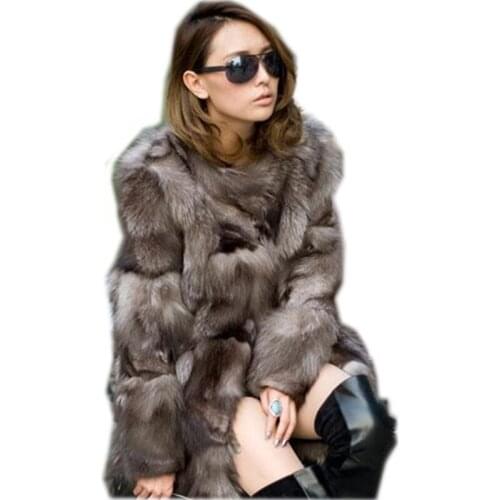 2019 new winter silver fox fur coat fur overcoat medium-long womens fur coat 50% off