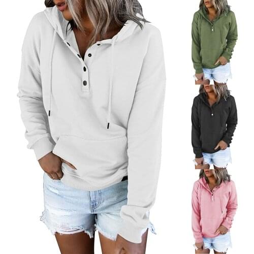 Women Solid Color Sweater Adults Casual Long Sleeve Hooded Sweatshirt with Drawstring Pocket