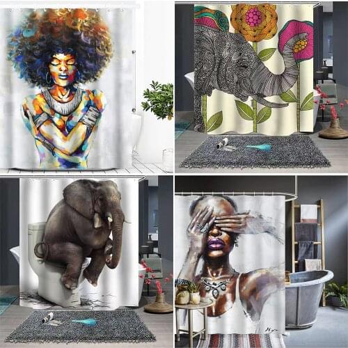 African Shower Curtain Waterproof elephant bathroom decor Polyester Fabric Shower Curtain Set Bathroom Shower Curtain