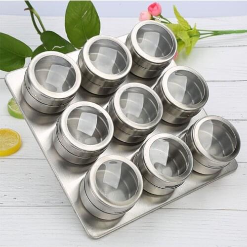 YOMDID 12pcs/Set Seasoning Pot Stainless Steel Spice Pepper Seasoning Bottle Visible Salt Seasoning Containers Herb Spice Tools