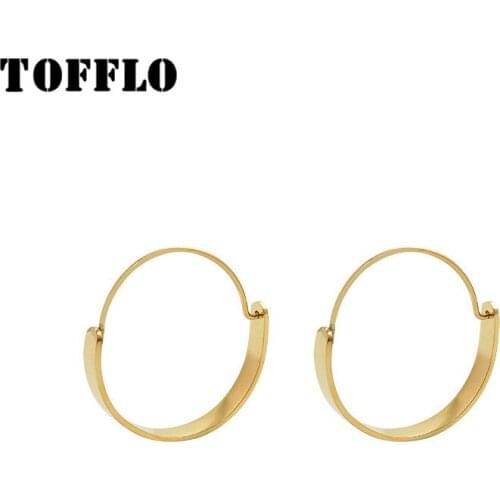 TOFFLO Stainless Steel Jewelry Personality Buckle Plain Ring Earring Simple Hoop Earring For Women BSF328