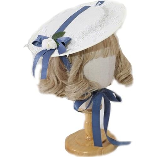 Women Lolita Vintage Court Fairy Elegant Hair Accessories Cambric Lace Flower Top Hat