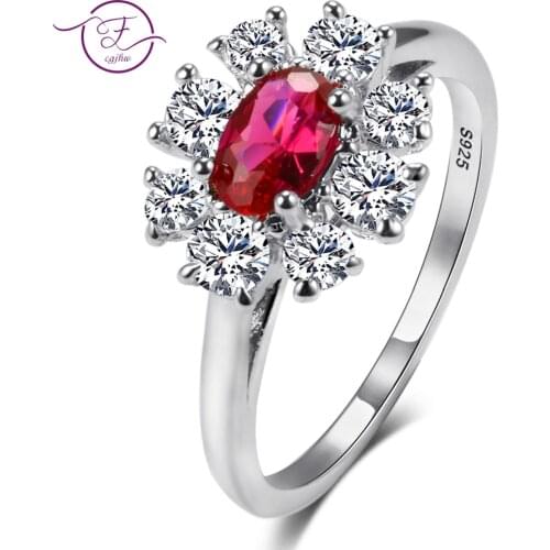 Top Sale Red Ruby Gemstone Flower Rings For Womens 925 Sterling Silver Vintage Engagement Jewelry Gifts Wholesale