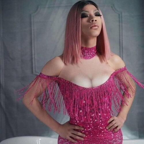 Women Evening Birthday Celebrate Dress Shining Long Dress Big Stretch Fringe Dress Nightclub Bar Show Party Dress 6colors DJ522