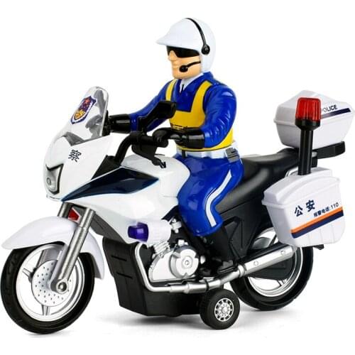 1:14 Alloy Simulation Sound and Light Motorcycle Childrens Toy Police Patrol Motorcycle Pull Back Model Boy Toy