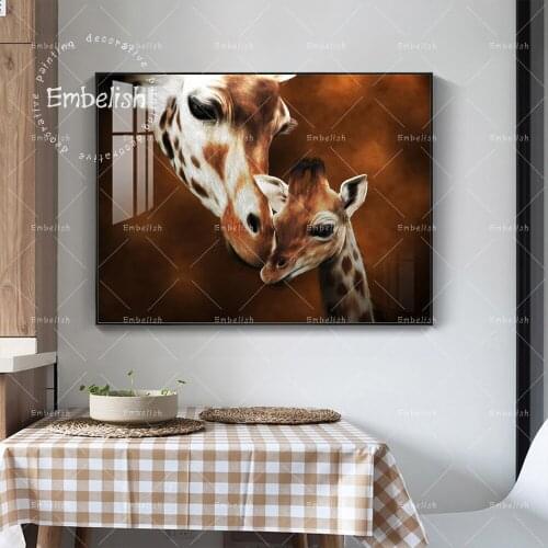 1 Pieces HD Wall Art Pictures For Living Room Giraffe Adult And Baby Animals Canvas Oil Painting Home Decor Posters