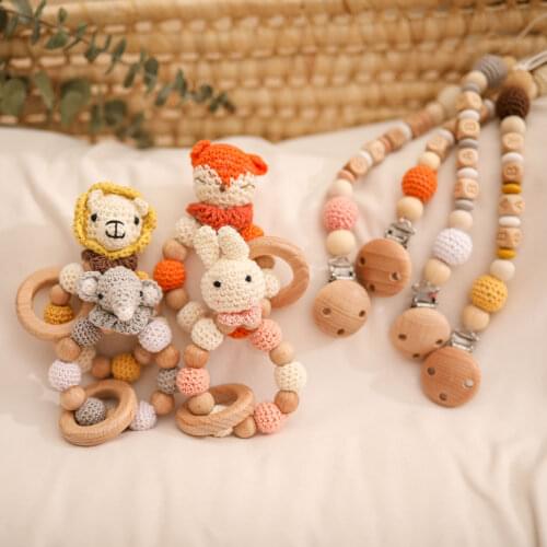 2 Pc/Set New Baby Wooden Chew Nursing Bracelet Baby Personalized Name Pacifier Chains Set Infant Teething Toys Newborn Gifts