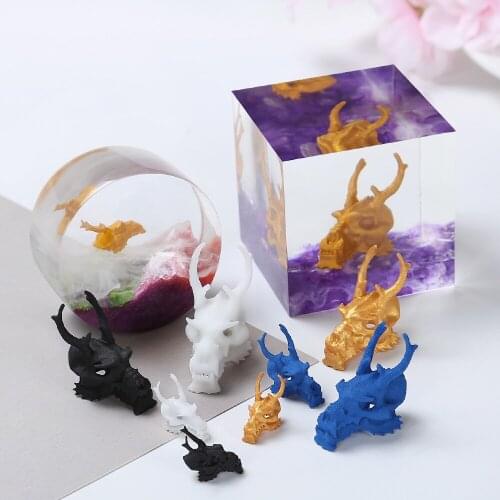 4Pcs/set Resin Crystal Epoxy DIY Dragon Head Skull Filler 3D Mini Dragon Head Skull Model