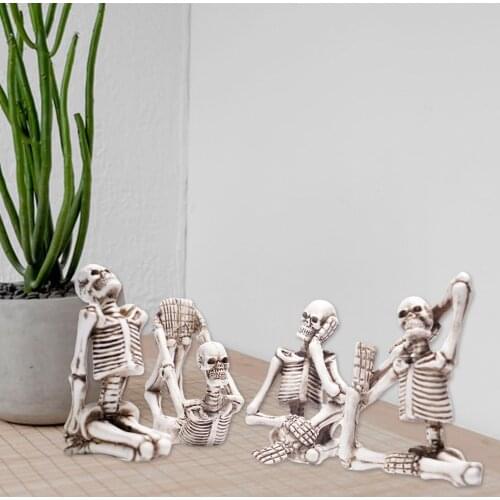 4Pcs Fun Mini Yoga Skeleton Figurines Statue Halloween Home Car Decors