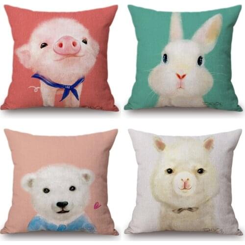 45x45cm Cushion Cover For Sofa Car Cute Pink Piggy Kid Room Decorative Pillow Case Animals Bunny Alpaca Bear Throw Pillowcase